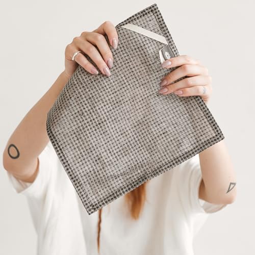 100% Linen Washcloths - 4-Pack 10x10-inch, Thin Waffle Weave, Black-Natural - color: Black Natural, size: Washcloths