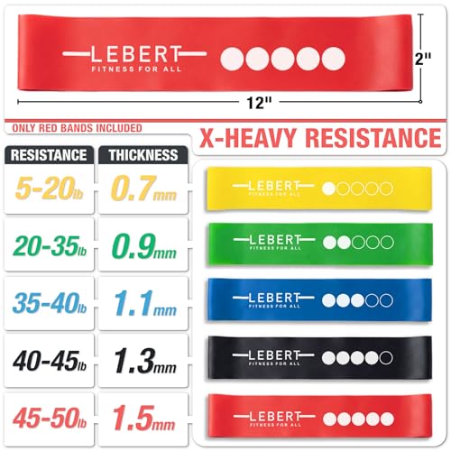 Lebert Mini Resistance Bands – 5 or 10 Pack Loop Bands - color: f) Red 10 Pack