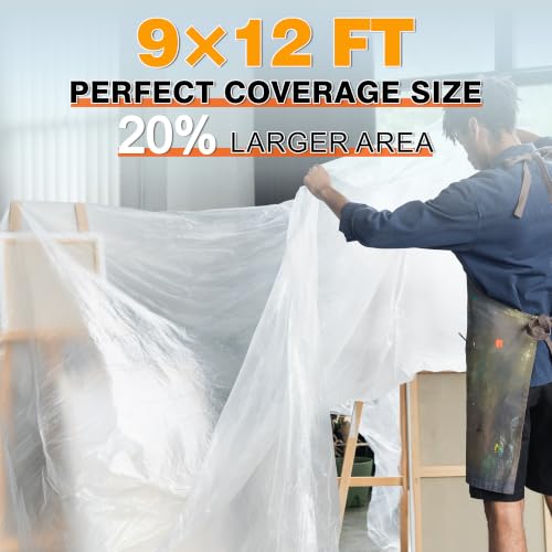 6 Pack Plastic Drop Cloth, 12x9 Ft, Disposable | Painter's Sheeting & Tarps for Painting, Furniture, Walls, and Floor Protection - size: 0.5mil-6Pack