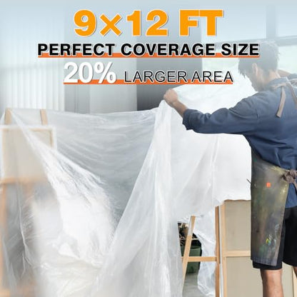 6 Pack Plastic Drop Cloth, 12x9 Ft, Disposable | Painter's Sheeting & Tarps for Painting, Furniture, Walls, and Floor Protection - size: 0.5mil-6Pack