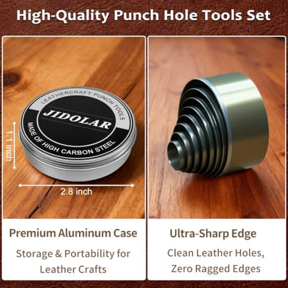 Leather Circle Cutter Tool Set, 11 Pieces Circle Punch Tools 10 12 15 20 25 30 35 40 45 50 55mm, High Carbon Steel Round Cutting Dies - Leather Hole Punch Tool Kit for DIY Leathercrafts - size: 11 Sizes
