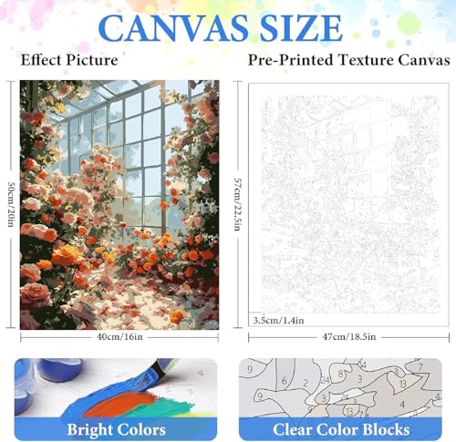 ZRIZQ Paint by Numbers Kit for Adults Beginners,Floral DIY Painting Set,Relaxing Creative Craft Activity,16x20 Inch-Flowers 13 - color: 16"X20"Rolled Canvas(Frameless)-Flowers 13