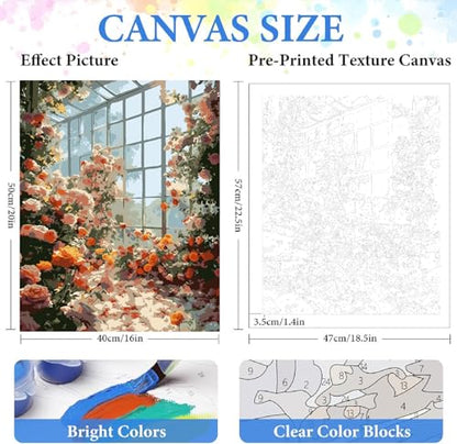 ZRIZQ Paint by Numbers Kit for Adults Beginners,Floral DIY Painting Set,Relaxing Creative Craft Activity,16x20 Inch-Flowers 13 - color: 16"X20"Rolled Canvas(Frameless)-Flowers 13