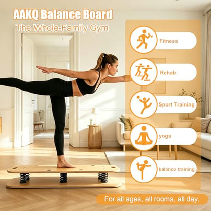 Wooden Balance Board – 400 lbs Capacity 360° Dynamic Spring Rebound Wobble Board Exercise Equipment Balance Trainer for Adults Kids Core Strengthening Standing Desk Physical Therapy Surf Training Home Workout