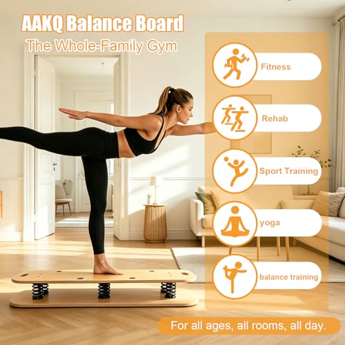 Wooden Balance Board – 400 lbs Capacity 360° Dynamic Spring Rebound Wobble Board Exercise Equipment Balance Trainer for Adults Kids Core Strengthening Standing Desk Physical Therapy Surf Training Home Workout