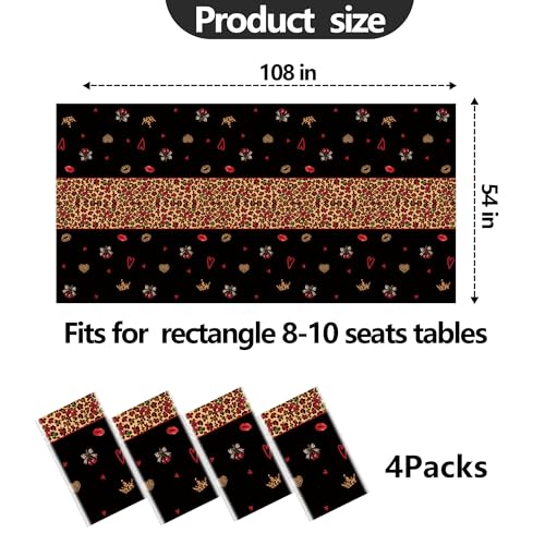 4 Pcs Rectangle Cheetah Cherry Birthday Plastic Tablecloths | Red Black Leopard Pattern, Disposable Table Cover, Waterproof, 54x108 Inch,for Bridal Shower Party Decorations - color: Cheetah Cherry