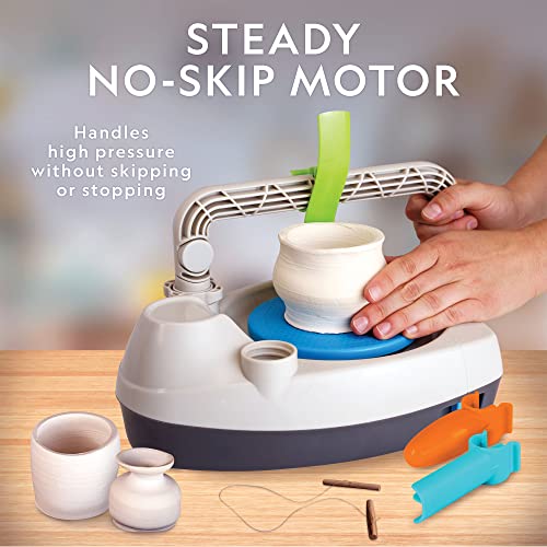 National Geographic Deluxe Pottery Wheel Complete Starter Kit for Kids | Plug-In Motor, 3 Lbs. Air-Dry Clay, Patented Arm Tool, Sculpting Tools, Gemstone Chips, Paints, Creative Birthday Gift - style: Deluxe Starter Bundle