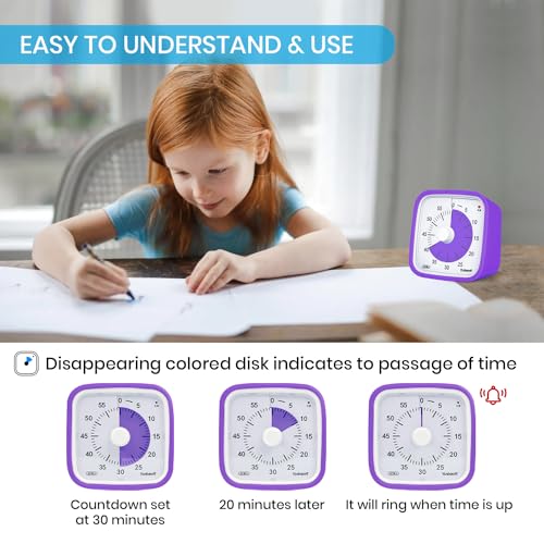 Yunbaoit Visual Timer for Kids, Silent 60-min Countdown Timer, Purple - color: Purple