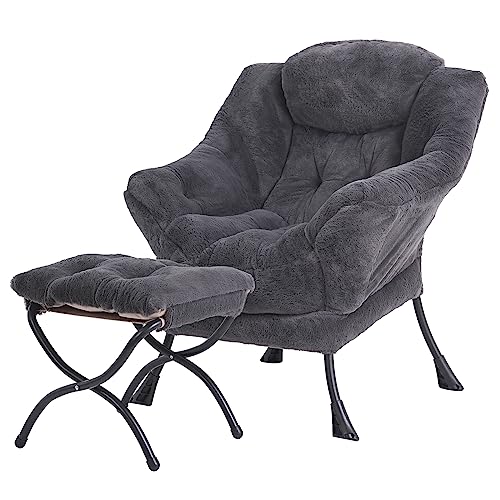 Tiita Lazy Chair with Ottoman, Comfy Reading Accent Chair, Plush Navy - color: Plush-navy