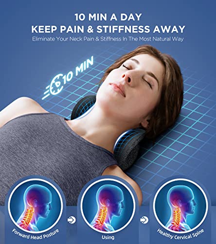 Osteo Neck Stretcher with Magnetic Therapy Cover, 2 Modes[Gentle/Strong] Pain Relief Cervical Traction Device, No Smell Neck and Shoulder Relaxer, Chiropractic Pillow for TMJ Headache Spine Alignment - color: Black