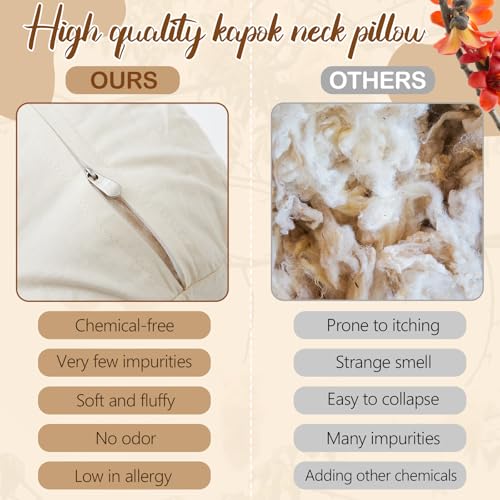 Leinuosen Organic Kapok Orthopedic Roll Pillow 12"x4" – Neck, Back, Knee & Leg Support Bolster – Cervical & Lumbar Roll for Pain Relief, Spinal Alignment – Natural Filling, Adjustable for Bed & Travel - size: 12" x 4"