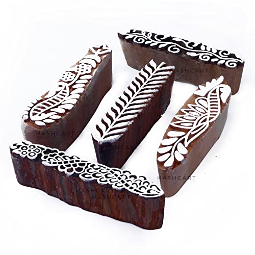 Pottery Printing Blocks - Stylish Border Pattern Wooden Stamps (Set of 5) Floral Wooden Stamps for Card Making Scrapbooking and Crafts HASHCART®