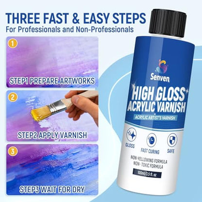High Gloss Varnish for Acrylic Painting Clear Coat for Acrylic Paint, Polyurethane Clear Gloss Paint Sealer Varnish for Artwork,Craft Anti Cracking,Scratches,Wear,Non-Yellowing,Painting Kit with Brush - style: Semi-Gloss