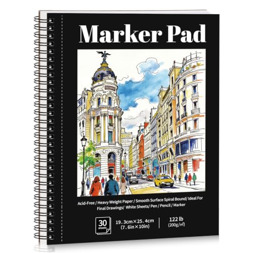 Marker Paper Pad 7.6 × 10 in, 𝗣𝗥𝗘𝗠𝗜𝗨𝗠 Smooth Bleed-Resistant Paper | For Alcohol Markers, Brush Pens And Fineliners; Smooth Sheets for Clean Lines, Coloring And Lettering - size: 7.6×10 Inch (200gsm)