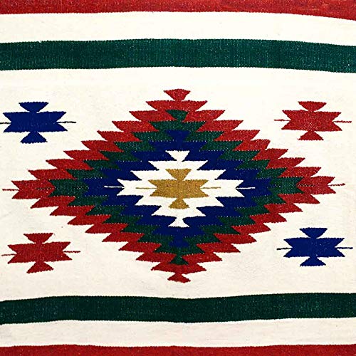 Open Road Goods Aztec Navajo Style Blanket, Throw, or Yoga Bolster - Handwoven Mexican Diamond Blanket (White Fiesta Blanket) - color: White Fiesta Blanket