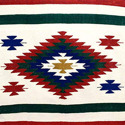 Open Road Goods Aztec Navajo Style Blanket, Throw, or Yoga Bolster - Handwoven Mexican Diamond Blanket (White Fiesta Blanket) - color: White Fiesta Blanket