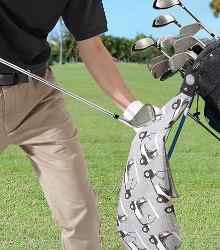 Magnetic Golf Towels for Golf Bags with Clip & Ultra Strong Magnet - Waffle Weave Microfiber Towel for Secure Hold on Bags & Carts - Ideal Club Cleaner & Accessories - Golf Cart - color: Golf Cart