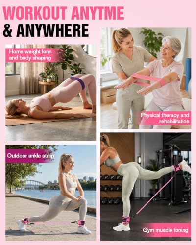 Resistance Bands Set – Resistance Band and Adjustable Ankle Exercise Bands with Cuffs Great Equipment for Training, Working Out, Yoga,Home Gym with Training Guidance & Carry Bag,Set of 8 - color: Pink