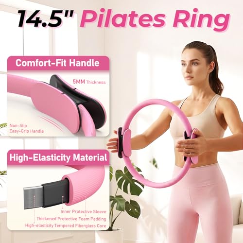Pilates Kit for Home Workout, All-in-One Yoga Pilates Equipment with 14.5" Pilate Ring and Small Exercise Ball Set, Pilates Essentials for Women at Home