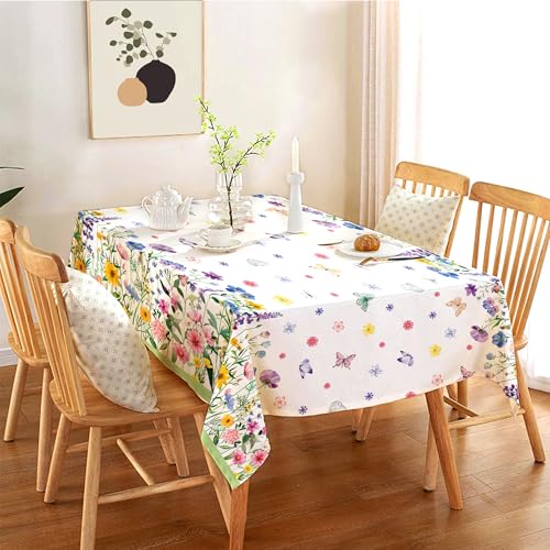 1Pc Blooming Wildflower Party Plastic Tablecloth 54 x 87 Inch Long Table Cover, Spring Butterfly Party Tablecover for Floral Theme Kids Baby Shower Birthday Dinner Picnic Kitchen Event - color: Blooming Wildflower