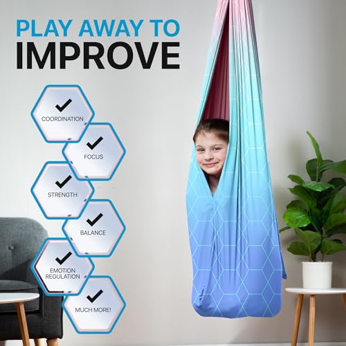 Compression Sensory Swing Adult & Kids, Indoor Outdoor Pod, Holds 300lb | indoor sensory swing for kids, outdoor sensory swing indoor, sensory swing kids, sensory toys, 360 swivel hammock swing - color: Pink Teal Lavender