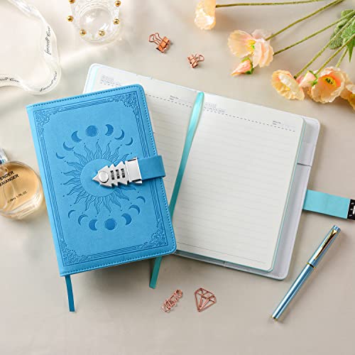 ZXHQ Journal with Lock with Pen,A5 224 Pages Lock Diary, Colorful Edge, Refillable, Leather Hardcover 8.5" × 5.9" - Navy Blue - color: Lake Blue