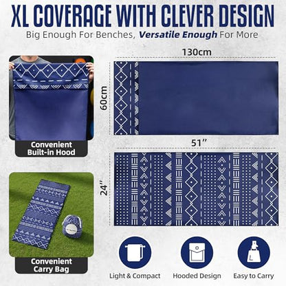 CHEEKY WINX Hooded Microfiber Gym Towel – Highly Absorbent Car Seat Towel with Carry Bag – Double-Sided Sweat Towel, Reversible, Quick Dry & Sand-Resistant Fabric, Aztech Blue, 130 x 60cm - color: Aztec Blue