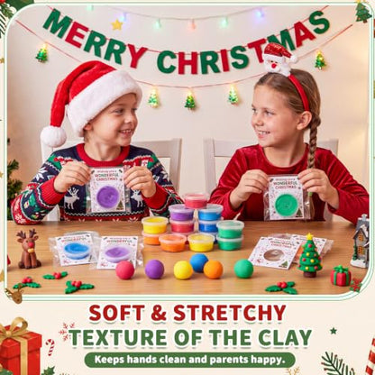 VioraWhite 48 Pcs Wonderful Christmas Air Dry Clay Set with Card and Gift Bags DIY Magic Gifts Clay Model Arts and Crafts Gift Graduation Party Favors Prizes for Kids Students Children Classroom - style: Wonderful Christmas