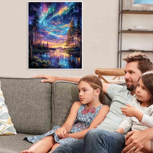 VIGEGU Aurora Paint by Numbers Kit for Adults with Framed 10x12in | Starry Sky Landscape Paint by Number DIY Adult Paint by Number Kits Acrylic Oil Painting for Wall Decor - color: Paint by Numbers-0729-07