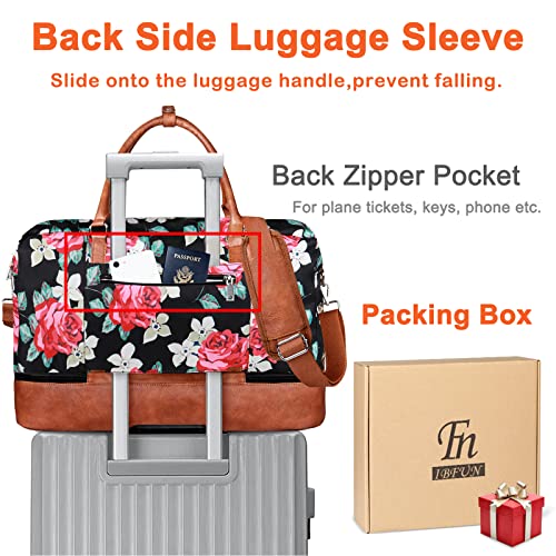IBFUN Weekender Bags for Women, 21" Travel Duffle Bag with Shoe Compartment - color: C1-Flower