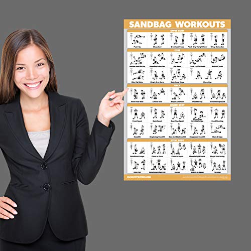 QUICKFIT Sandbag Exercise Workout Poster - LAMINATED - Sand Bag Training Chart - 18" x 24"