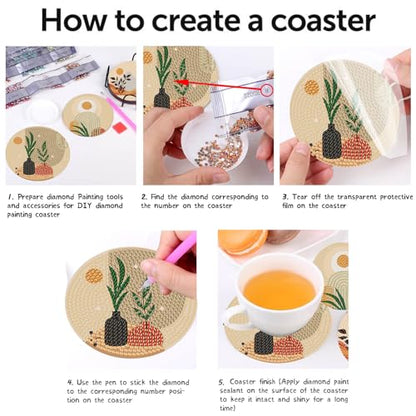 Clendo 8 Pcs Bohemian Style Diamond Painting Coasters Kits for Adults, Abstract Landscape Diamond Art Coasters for Beginners with Holder, Small Diamond Painting Kits for Adults Art Craft Supplies - color: Bdwy149-us