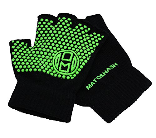 Mato & Hash Yoga Pilates Fingerless Exercise Grip Gloves - color: Black/Bright Green, size: Single