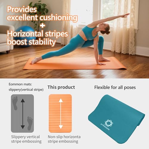 Primasole Thick Yoga Mat, 1/2-Inch Extra Thick NBR Mat with Enhanced Stability - Textured Design, Lightweight Mat with Carrying Strap & Case for Yoga, Pilates, Gym & Home Use (Dark green Colors)