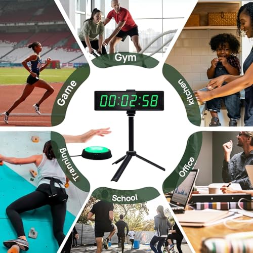YZ Gym Timer Clock for Home Gym, Fitness Timer with Stopwatch, Large Digital Stopwatch Countdown Clock, 12/24H Digital Wall Clock, with Stand - style: Rechargeable (with stand)