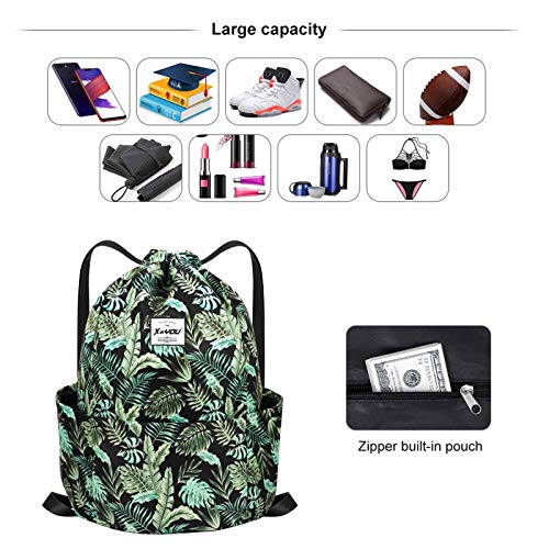 XEYOU Drawstring Backpack Bag Sport Gym Sackpack Beach Cinch Bag | Lightweight Swimming Bag, Water-Resistant Fabric, Travel Daypack for Women and Men - color: Banana Leaf