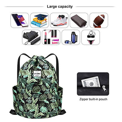 XEYOU Drawstring Backpack Bag Sport Gym Sackpack Beach Cinch Bag | Lightweight Swimming Bag, Water-Resistant Fabric, Travel Daypack for Women and Men - color: Banana Leaf