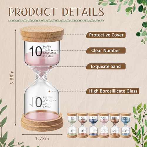 Kingdder Pack of 6 Wooden Sand Timer Set Operation Christmas Earthy Colorful Hourglass Timer Sandglass 1/3/5/10/15/30 Minutes Sand Clock Gift for Back to School Classroom Office Kitchen Cooking Home - color: Earthy Color, size: 1/3/5/10/15/30 Minutes