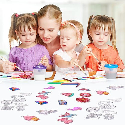Jenaai 72 Pcs Window Art Suncatcher Kits DIY Window Suncatchers for to Paint Ornament with 24 Suction Cups for Crafts Gift(Unicorn)