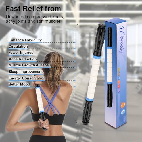 iGreely Premium Muscle Roller the Ultimate Massage Roller Stick 17 Inches Recommended By Physical Therapists Promotes Recovery Fast Relief for Cramps Soreness Tight Muscles-White