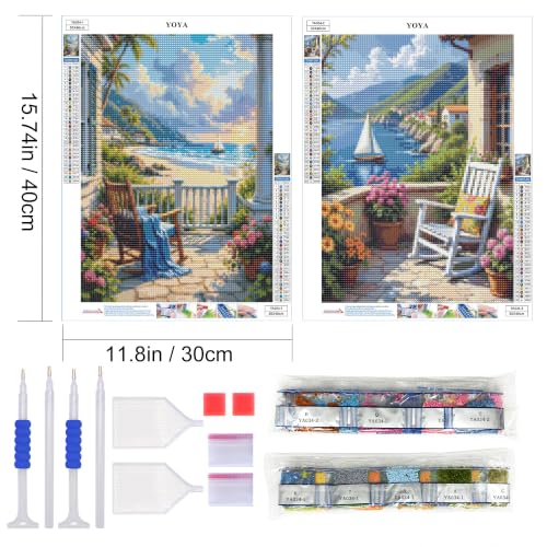 YOYA 2 Pack 5D Landscape Diamond Art Kits for Adults 12x16 Inch | Full Drill Diamond Painting Kits, Sunset Beach Theme, Round Drill, HD Canvas, Fun, Relax, Gem Art for Home Wall Decor, Gifts - color: Sunset Beach 034
