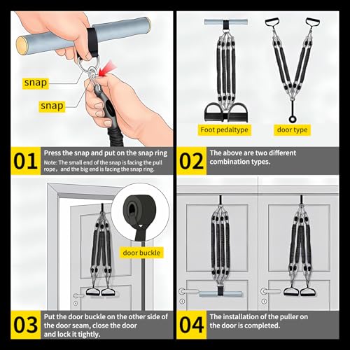 Multifunction Tension Rope, 2 Tubes Stretch Yoga Pedal Tension Strap, Adjustable Resistance, Tension Rope Fitness Equipment (Black) - color: Black-4 Tubes