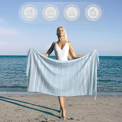 Ossano Turkish Beach Towel Absorbent & Lightweight Extra Large (39" x 71") - Quick Dry, Versatile and Functional as - Bath Sheet, Yoga Mat, Pool and Swim Towel, Travel Blanket - Aqua Blue - color: Aqua Blue