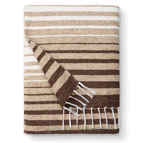 Black and Tan Mexican Blanket by Laguna Beach Textile Co - Beach, Yoga, Camping, or Decorative Throw Blanket - Traditional Handmade Serape - Mocha Tulum - color: Mocha