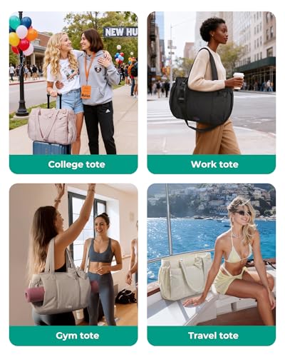 BAGSMART Crush Bow Tote Bag for Women, Puffer Travel Work Yoga Laptop Bag | Large Bow Tote Fits 40oz Tumbler, 15.6" Laptop, Yoga Mat Sleeve, Waterproof Pocket, Travel Work Swim Gym Mom Shoulder Handbag - color: Autumn Leaf, size: 20L-Large