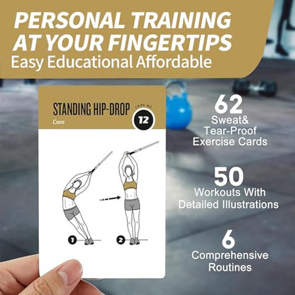Suspension Workout Cards, 62 Exercises Cards Deck Large Size 5" x 3.5" Fitness Cards for Women & Men, Beginner Fitness Guide to Training Exercises at Home or Gym (Suspension, Vol 1) - style: Suspension Vol1