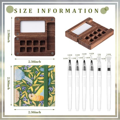 Qilery Mini Portable Watercolor Palette Set Wooden Grid Paint Box Watercolor Paper Sketch Book Brush Pens with Binder Clip for Painters Artist Not Include Paint(Bird) - style: Bird
