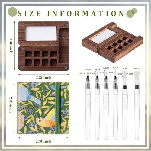 Qilery Mini Portable Watercolor Palette Set Wooden Grid Paint Box Watercolor Paper Sketch Book Brush Pens with Binder Clip for Painters Artist Not Include Paint(Bird) - style: Bird