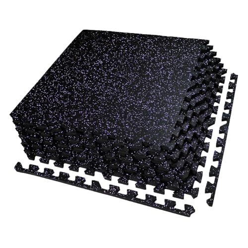 AIRHOP 0.56in Thick 24 Sq Ft Exercise Equipment Mats, 6 Tiles Upgraded Rubber Top with High Density EVA Foam, Large Interlocking Puzzle Gym Flooring for Home Gym, Heavy Weight Workout, 24 x 24in - color: Black/Purple, size: 24 Sq Ft (6 Tiles)