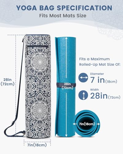 Gonex Yoga Mat Bag, Full-Zip Mat Carrier | 600D Oxford Fabric, Wet Pocket, Front Zip Pocket, Adjustable Strap, Fits Mats up to 26" - color: Navy Blossom